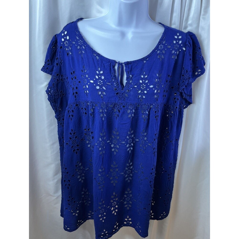 Old Navy Women’s Plus Royal Blue Eyelet Embroidered Blouse Size XXL Cottagecore